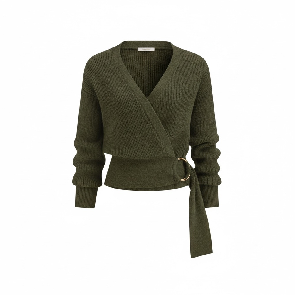 Commense Olive V-Neck Wrap Sweater